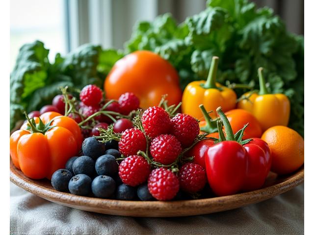 A vibrant assortment of colorful fruits and vegetables, full of micronutrients crucial for health, in a natural setting.