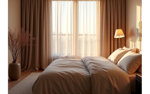 A tranquil bedroom scene with soft lighting, emphasizing restorative sleep for adults.