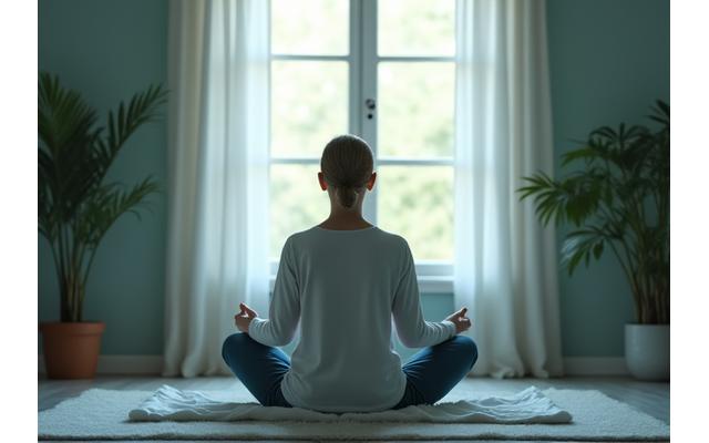 Person meditating in a calm environment, representing stress management techniques.
