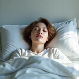 Peaceful person sleeping soundly in a comfortable bed.