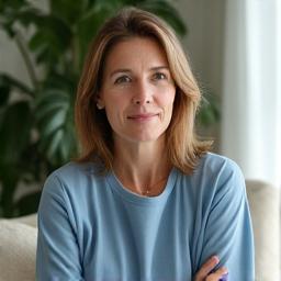 Calm mental health professional engaging in a supportive conversation.