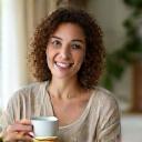 Smiling 38-year-old parent feeling well-rested.