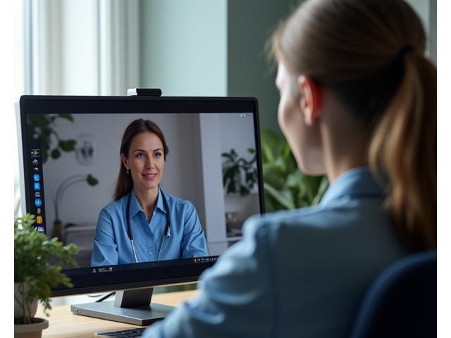 A certified sleep specialist engaging in a reassuring virtual consultation with an adult, illustrating personalized guidance.