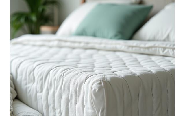 A luxurious, breathable mattress with comfortable pillows, showcasing high-quality bedding.